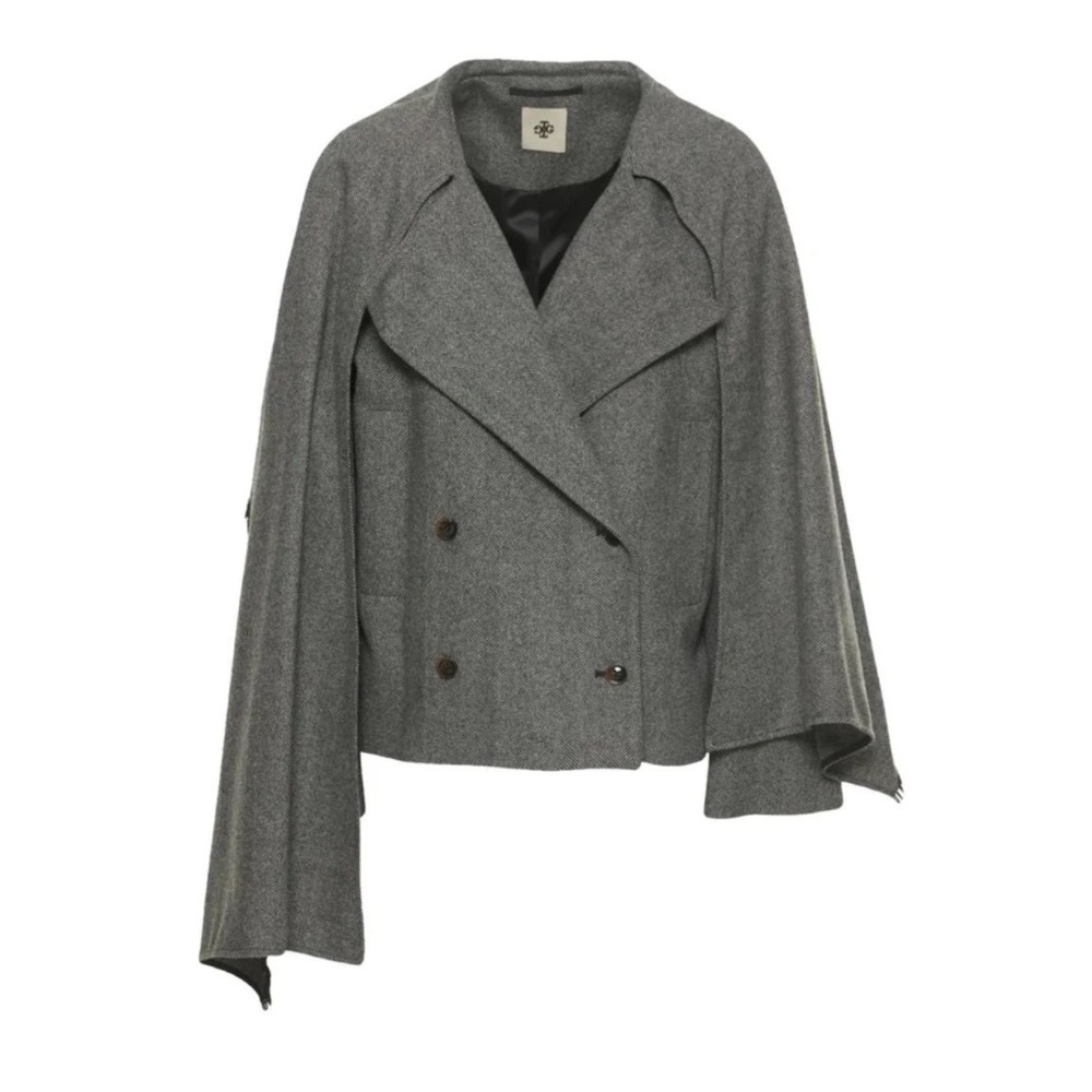 The Garment Wool Evening Jacket Grey Tweed Double Breasted Cape Coat Size Medium